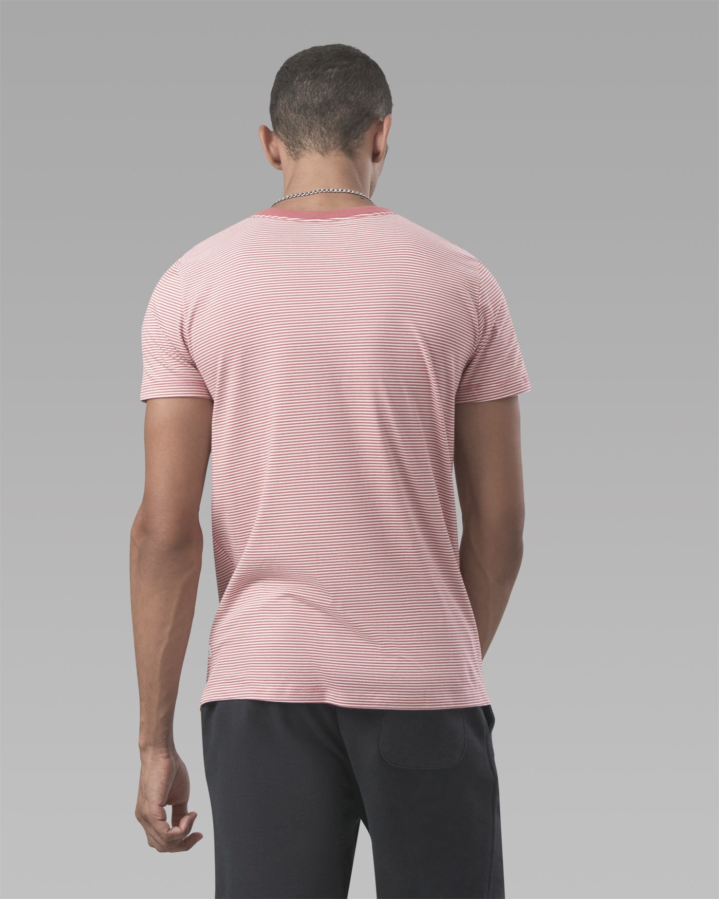 Camiseta Gola C Algodão Orgânico Listrada Mini Rosa