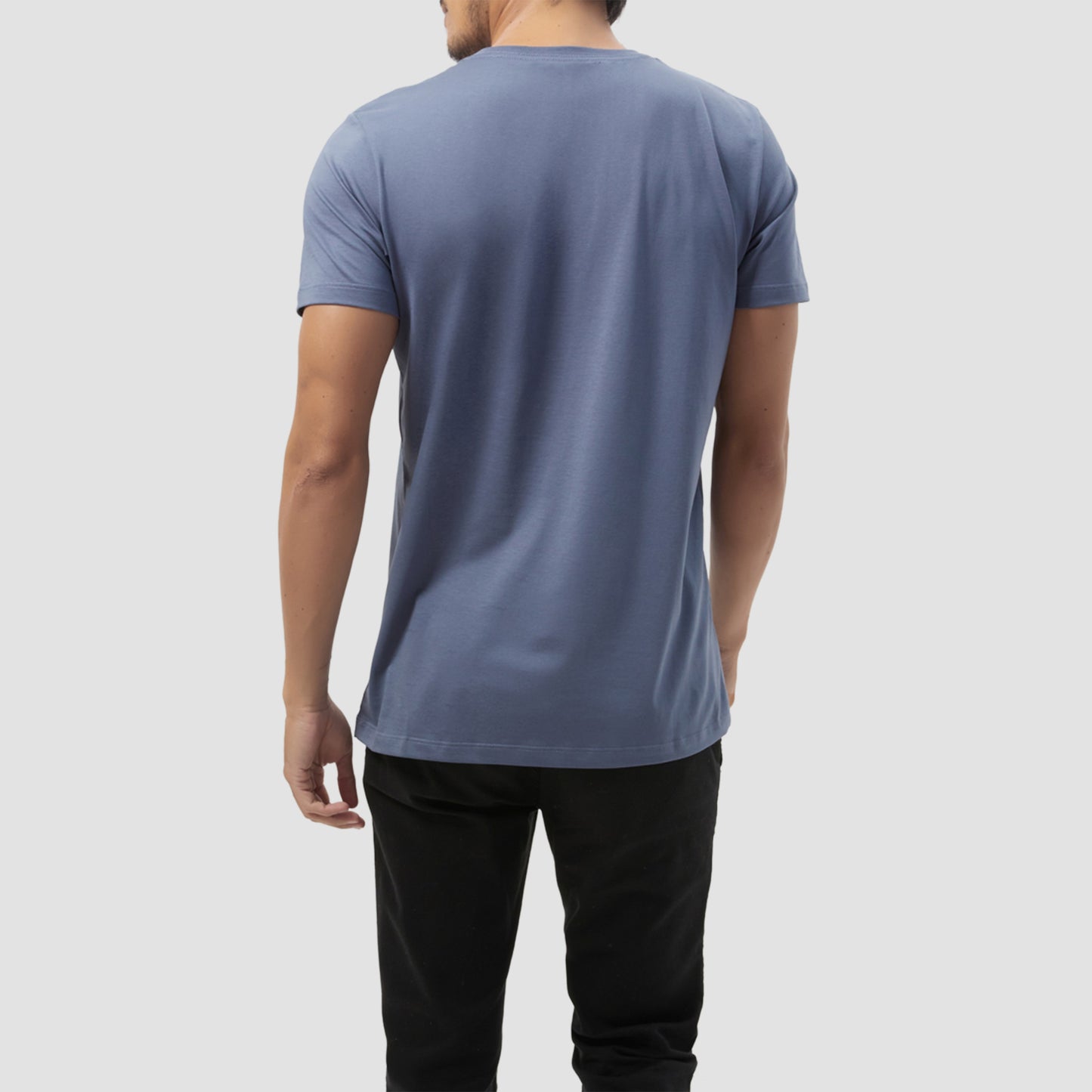 Camiseta Essencial de Algodão Orgânico Gola C Azul Médio