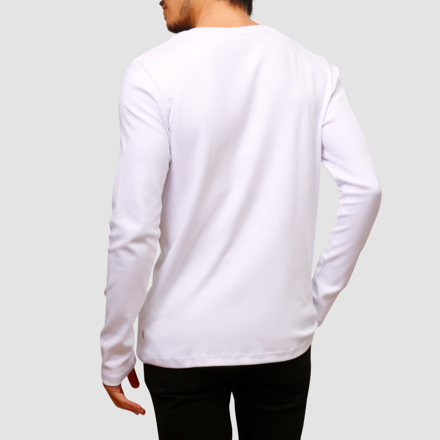 ORIBA | Camiseta Malha Dupla Gola C Manga Longa Branca Costas