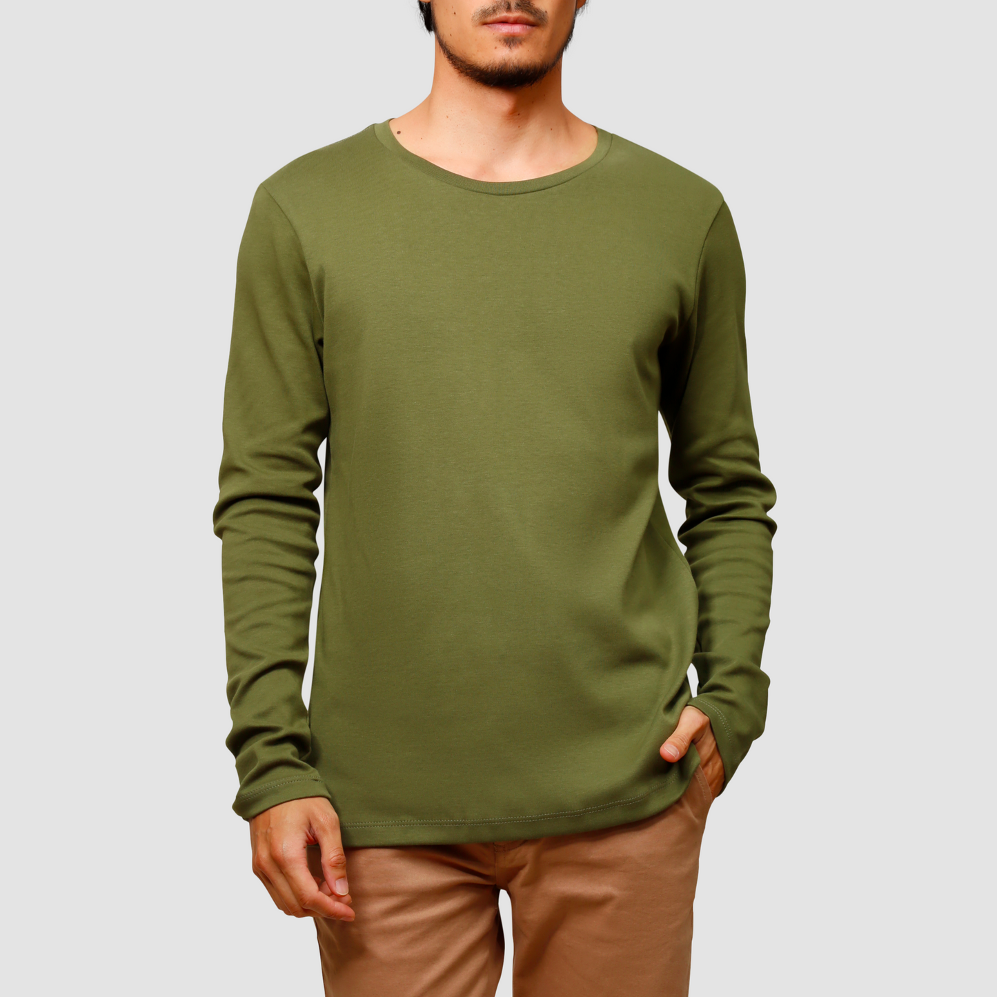 ORIBA | Camiseta Malha Dupla Gola C Manga Longa Verde Frente