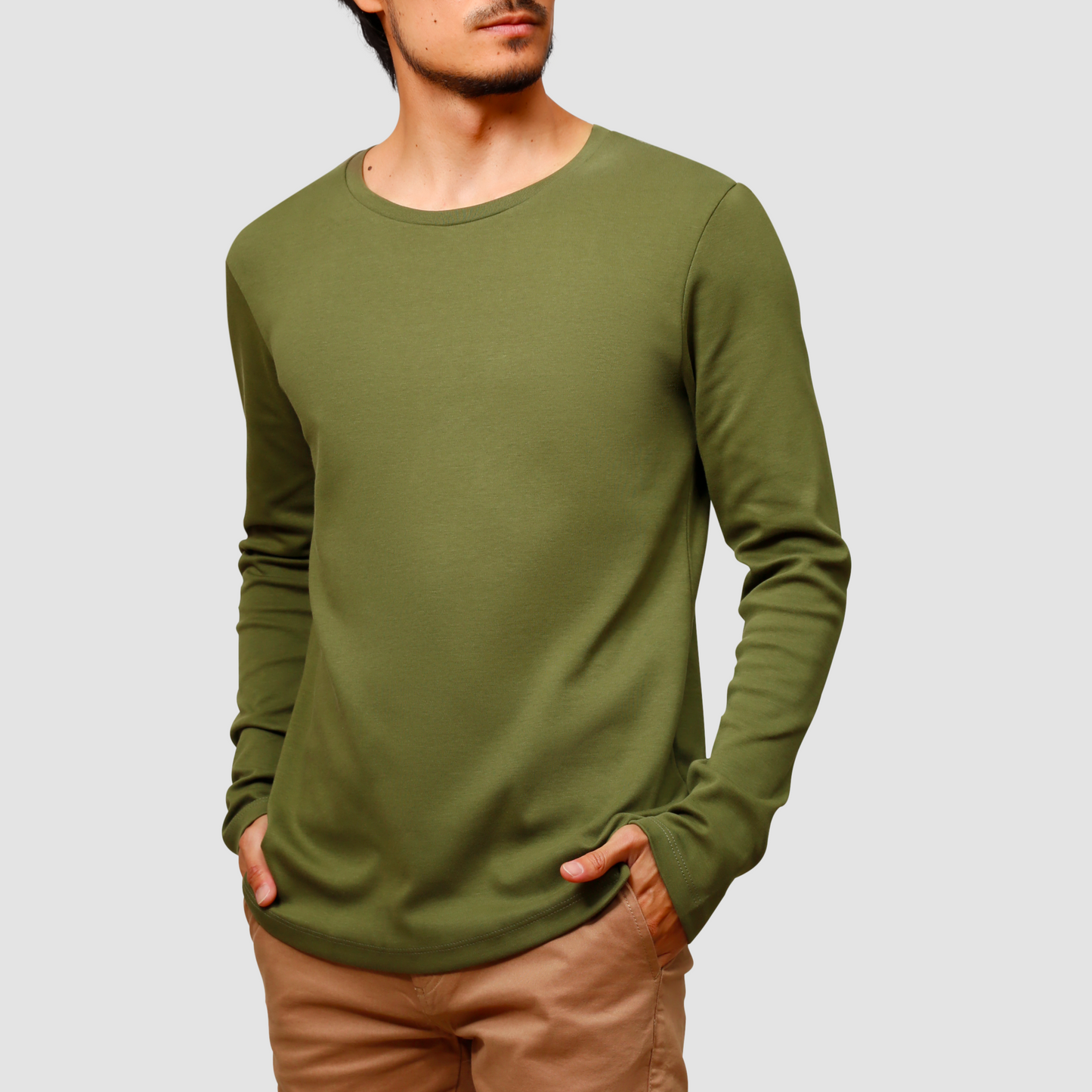 ORIBA | Camiseta Malha Dupla Gola C Manga Longa Verde 45o